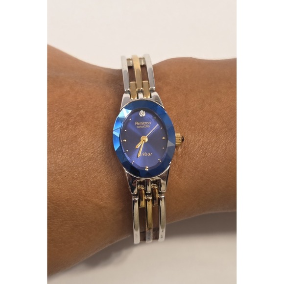 Armitron Accessories - Blue Dial Armitron Diamond Now Watch for Women Silver & Gild Tone 7" New Battery